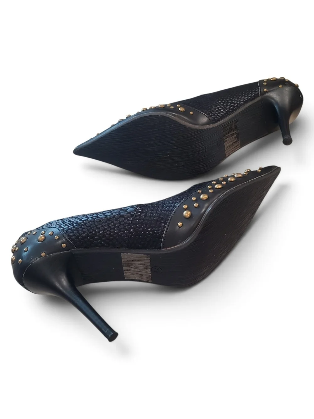 Medusa Black Pointed-Toe Studded High Heels